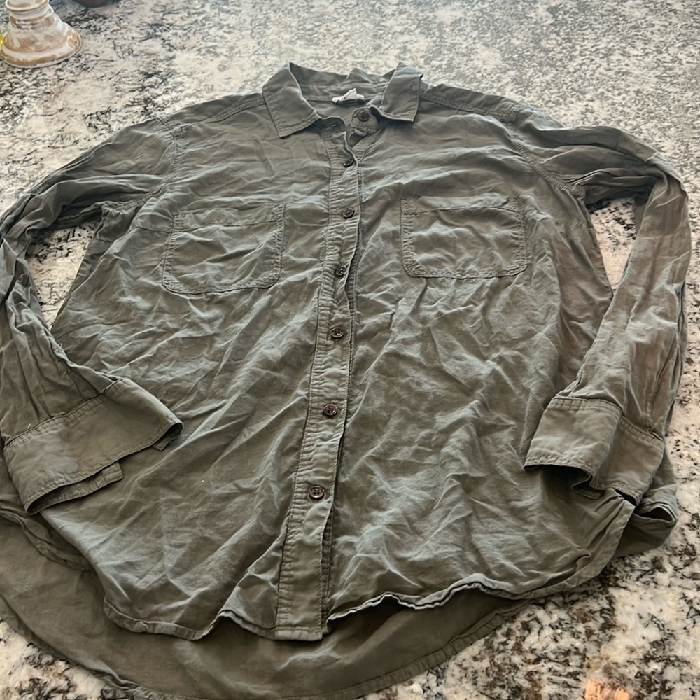 Splendid Damsel Blouse Top Button Down Shirt Jacket Olive Long Sleeve Shirt - Picture 2 of 7